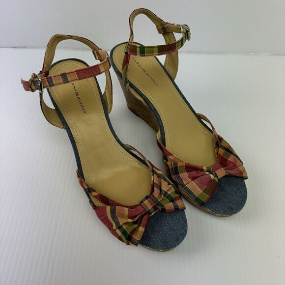 Tommy Hilfiger Inya Sandals Plaid Ankle Strap Wedge Heels Size 8.5 M - Picture 11 of 13